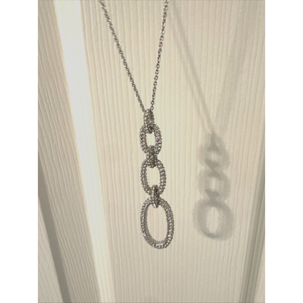 LOFT Women's Long Chain 3 Oval Necklace Rhinestone Ovals Pendant 19 In